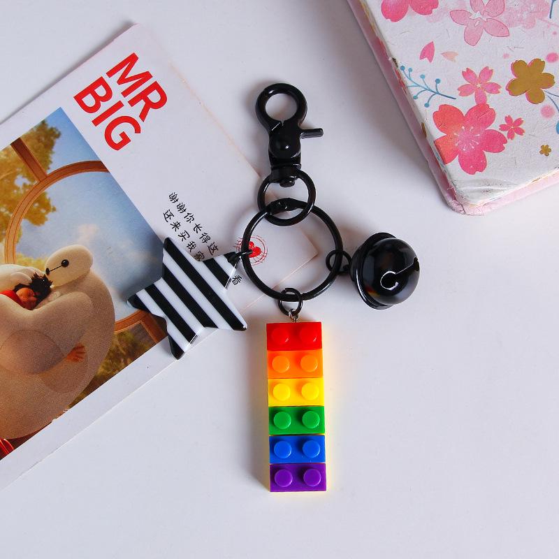 Korean Colorful Striped Star Bell Keychain Pendant - Rainbow Backpack Charm Gift