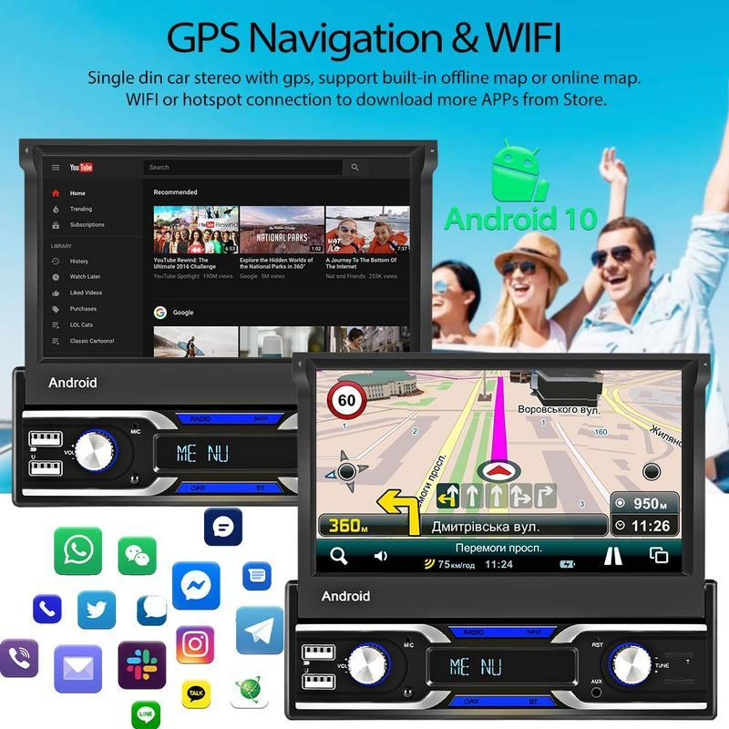 1 Din 7 inch Android 10.1 Radio auto Autoradio Suport Wireless Carplay și Android Auto Navigare GPS Wifi Bluetooth USB FM Vedere din spate