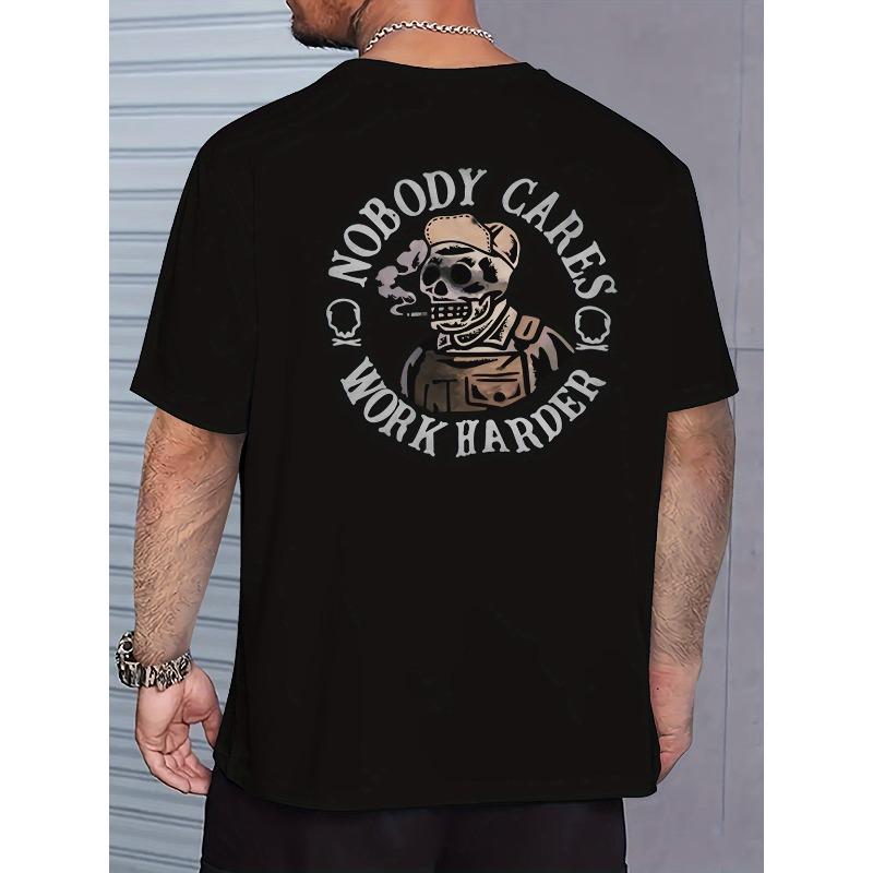 Men's Letter Print Casual Breathable Crew Neck Short Sleeve T-Shirt, Suitable for Summer Outdoor Activities