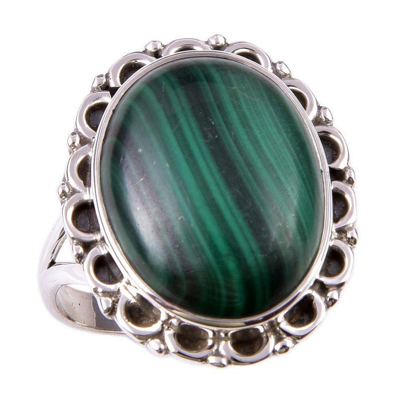 Natural Malachite Gemstone 925 Solid Sterling Silver Jewelry Ring Size 9.5 k0D84