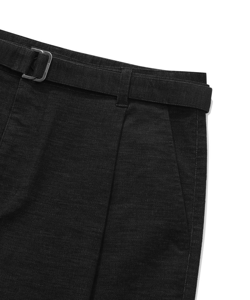 COVERNAT Moleskine One-Pleat Wide Fit Belted Pants Charcoal