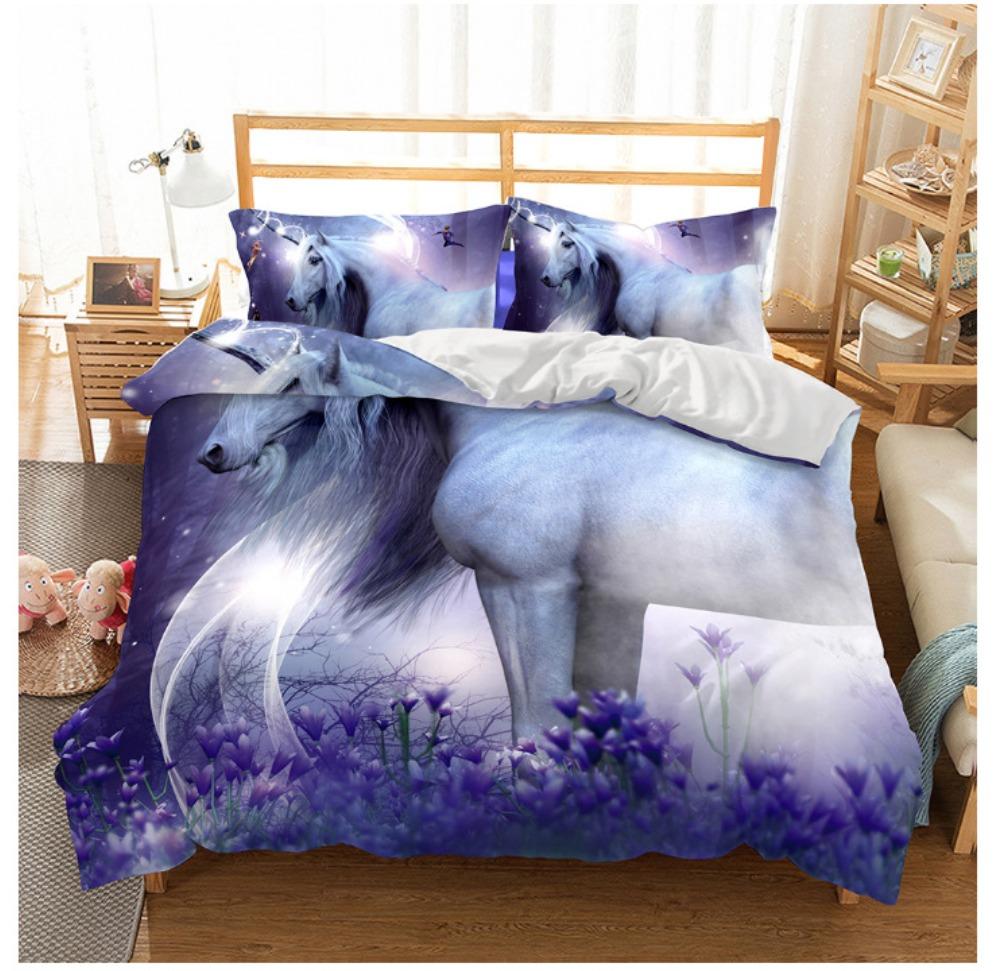 White Horse Print Bedding Set,Unicorn Pattern Duvet Cover Set with Zipper Pillowcase Gifts Multi Styles Customizable Size