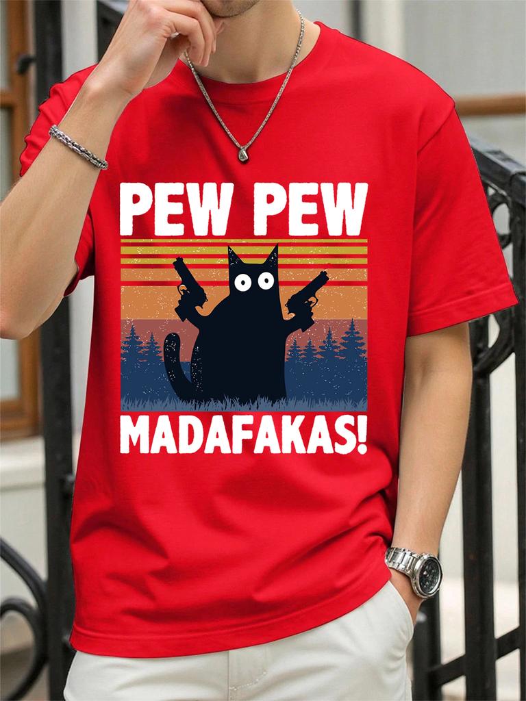 Pew Madafakas Cat Holding Handgun Prints TShirt Women Cotton Summer Tops Soft Loose ONeck Short Sleeve Tees Casual Clothes