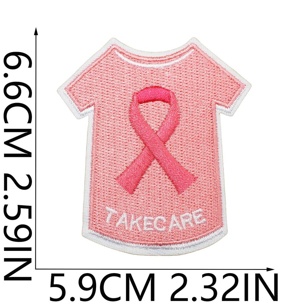 Health Day Embroidery Sticker Caring For Women Zhang Zai Computer Embroidery Label Clothes Bag Decoration Pink Ribbon Patch Sticker