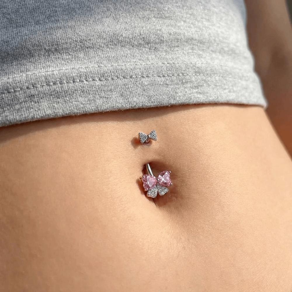 Elegant Belly Button Rings Stainless Steel Pink Bow Belly Rings Navel Piercing Jewelry  For Girls