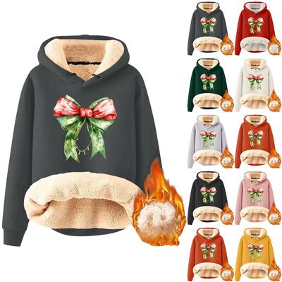 Kadın Modası Kapşonlu Dolgulu Kalınlaştırılmış Sıcak Noel Baskılı Bol Kazak Sweatshirt