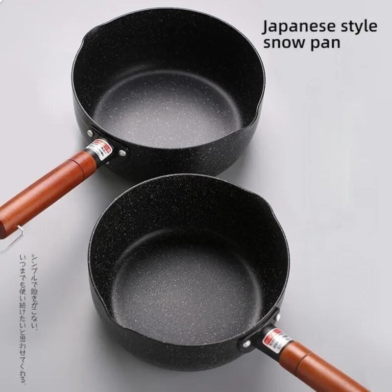 Non-Stick Milk Pot Wood Handle Universal Soup Pot Japanese Style with Lid and Pour Spout Cooking Saucepan Baby Food