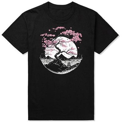Japanischer Kirschgarten Geisha Kirschblüte T-Shirt Damen Kurzarm Rundhals Herbst und Winter Komfort Top