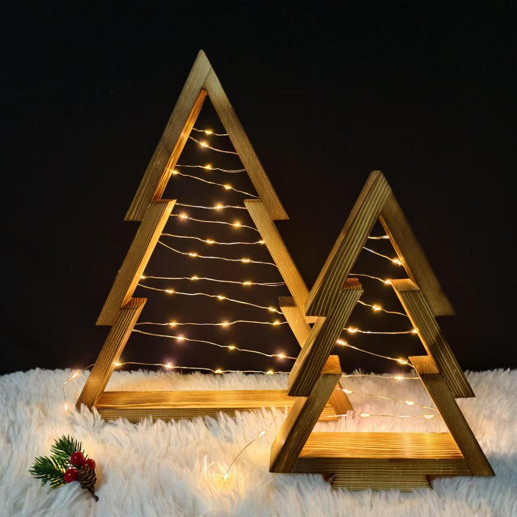 Luminous Wooden Christmas Tree Ornament for Desktop and Window Decoration