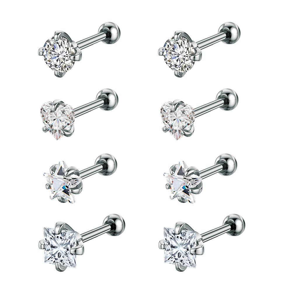 Set 4 18G Stainless Steel Cartilage Ring Earrings Zircon Helix Tragus Daith Piercing Jewelry for Women Girls' Wedding Daith