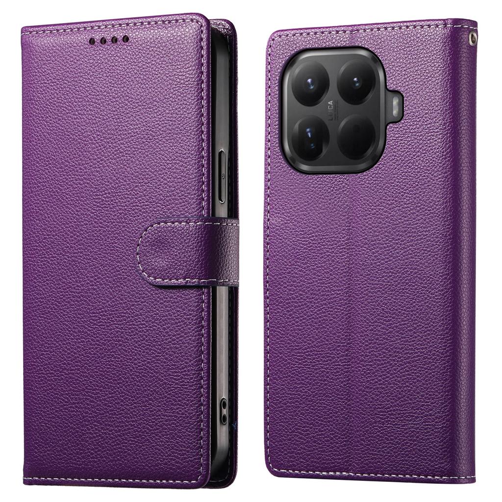 For Xiaomi 15T Pro Case Magnetic Snap Litchi Texture Leather Wallet Phone Cover with Wrist Strap