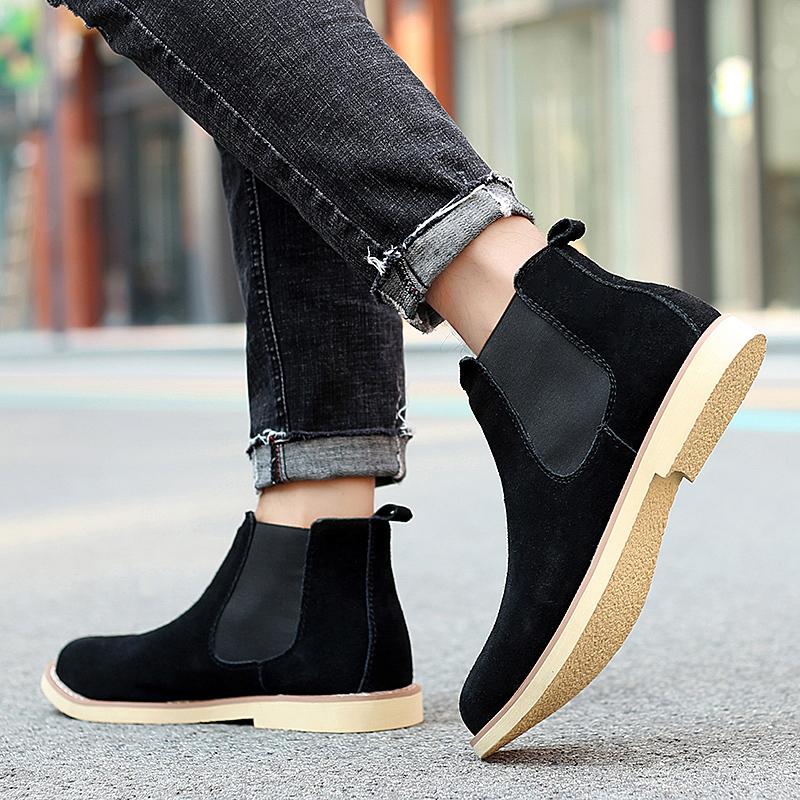 New Men's Shoes Chelsea Boots Men's Slip-on Hipster Boots Big Size Flip Fur Ankle Boots Men's Leather Suede Boots Men's
