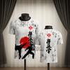 Japanisches Samurai Karate Kampf 3D Gedrucktes T-Shirt, WIFRU Atmungsaktive Kung Fu Taekwondo Uniform, Herren Kurzarm Rundhals Oberteil