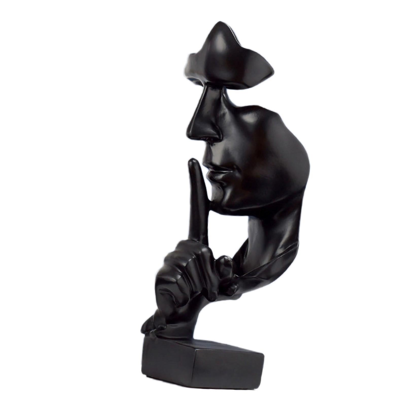Статуэтка Мыслителя Яркая Форма Компактная Синтетическая Смола Привлекательная Декоративная Фигурка «Молчание — Золото» для Дома Черная чёрный