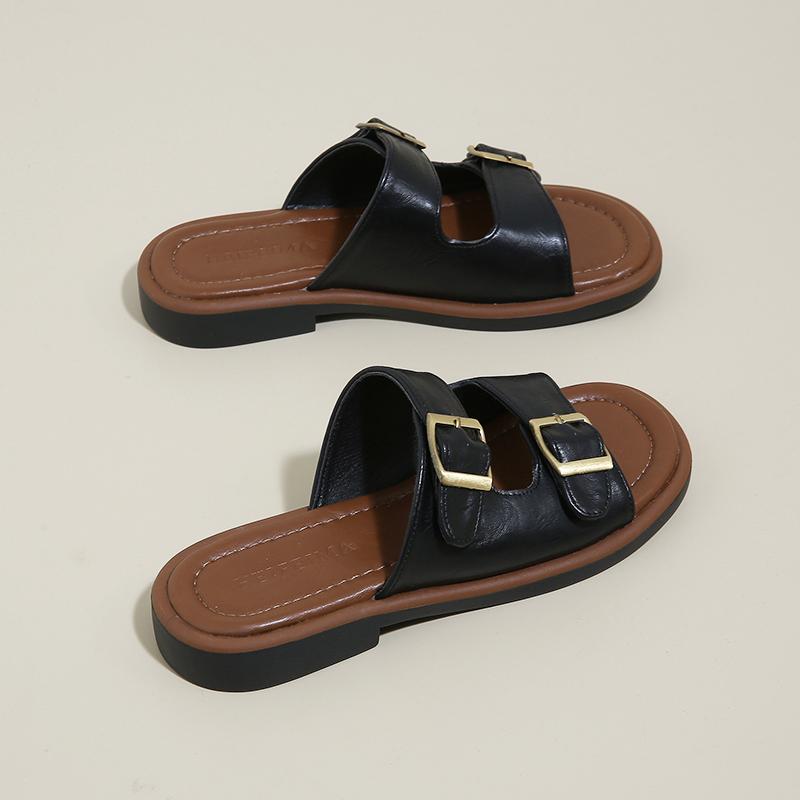 CRLAYDK Flat Sandals for Women Walking Summer Ladies Adjustable Buckle Strap Casual Outdoor Slippers Dressy Slides Footwear