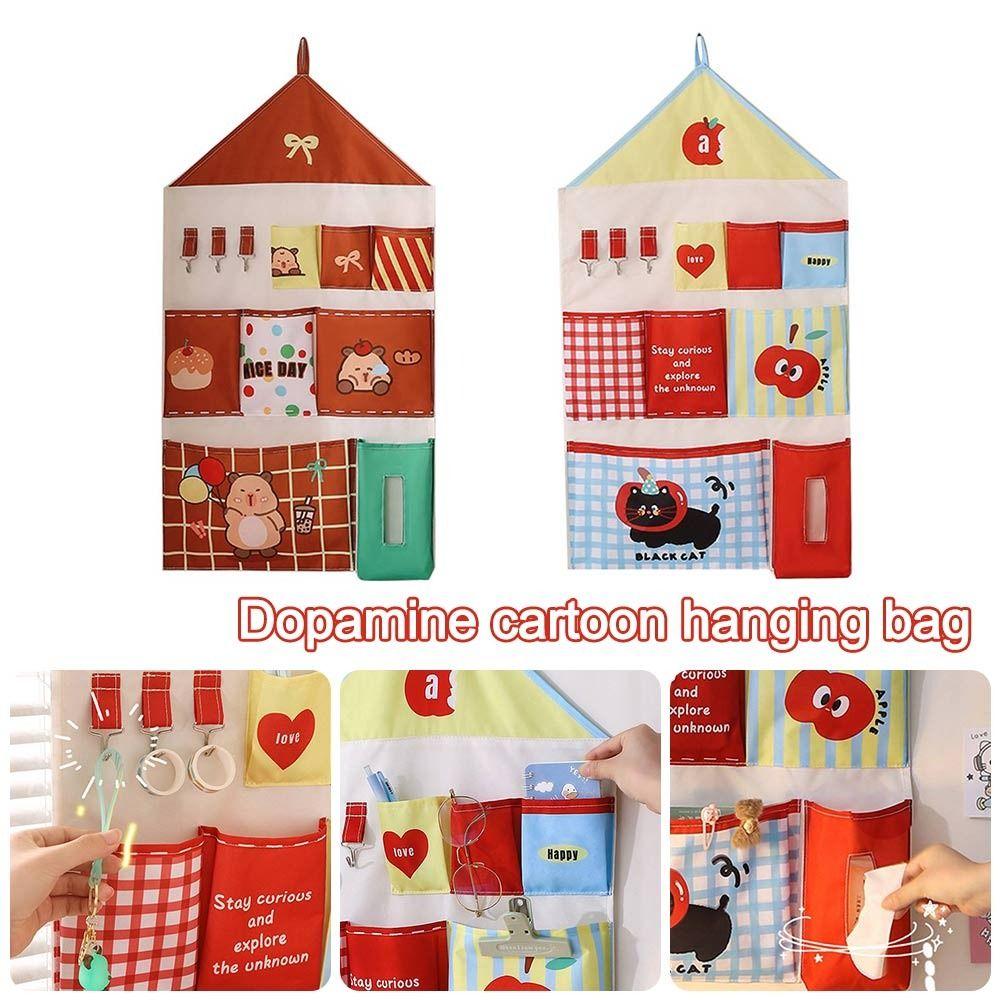Oxford Cloth Dormitory Storage Hanging Bag Dopamine Multi-layer Underwear Storage Mesh Pouch Wall-mounted Cartoon