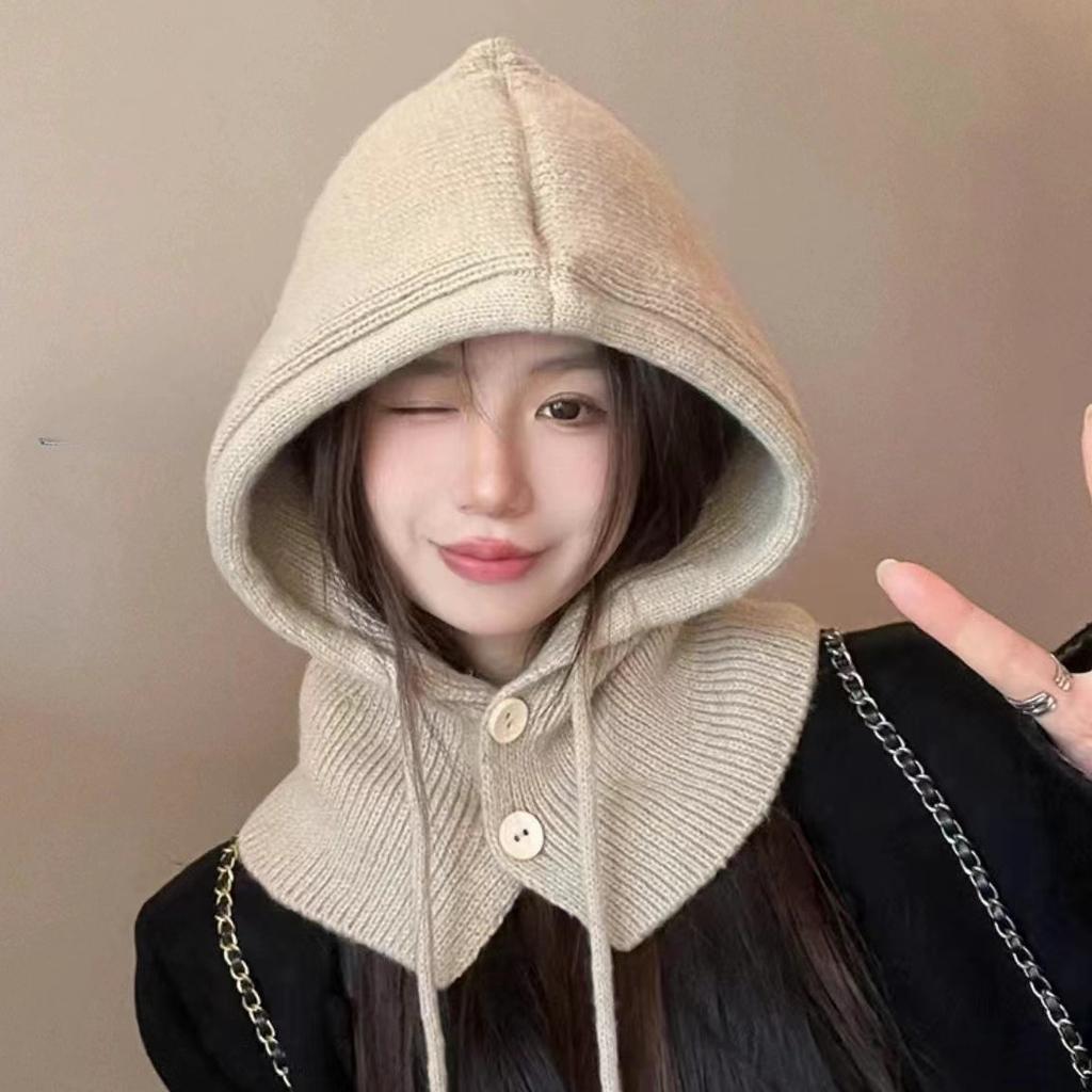 Korean Balaclava Hat Women's Winter Warm Hat Scarf Integrated Ear Protection Wool Knitted Hat