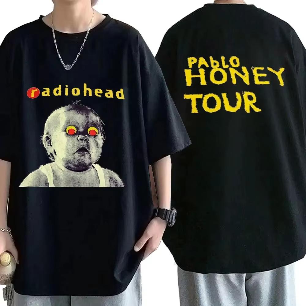

Oversized Retro Radiohead Printed T Shirt Album Graphic Tee Band Music Tour Shirt Men Women Unisex Cotton Casual Streetwear S