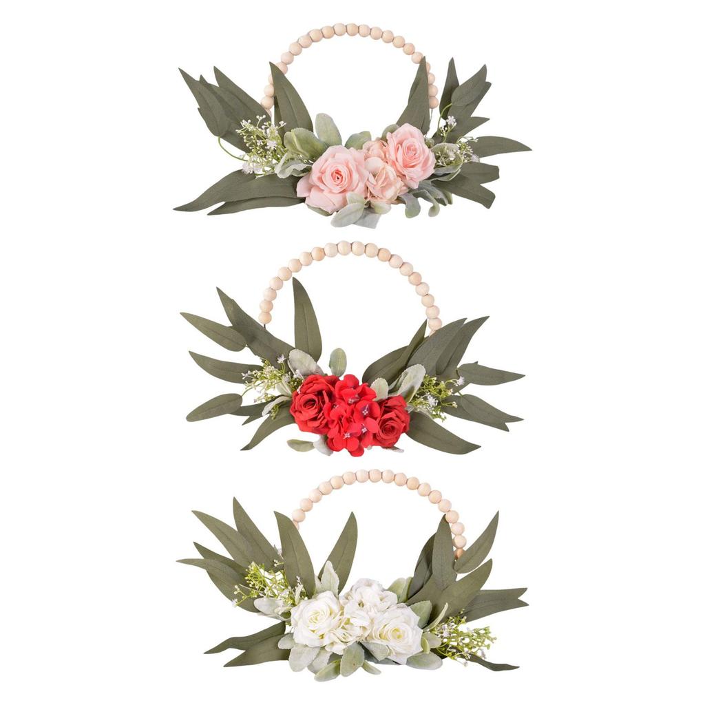 Wood Bead Floral Wreath Remembrance Gift Party Supplies Front Door Floral Hoop for Wedding Farmhouse Garden Indoor Outdoor