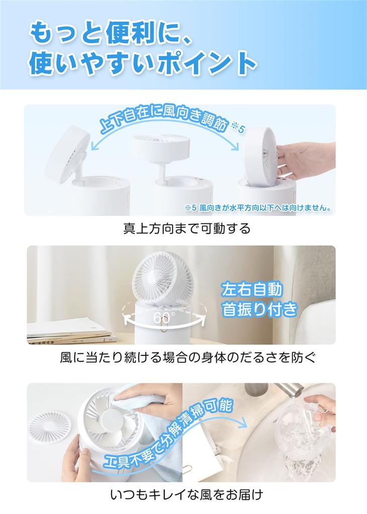 Foldable Portable Tabletop Air 5000mAh Large 30 Hours Quick Air Air Indirect Direction Automatic Disassemble and Mini Cool Water Energy Heat Stroke