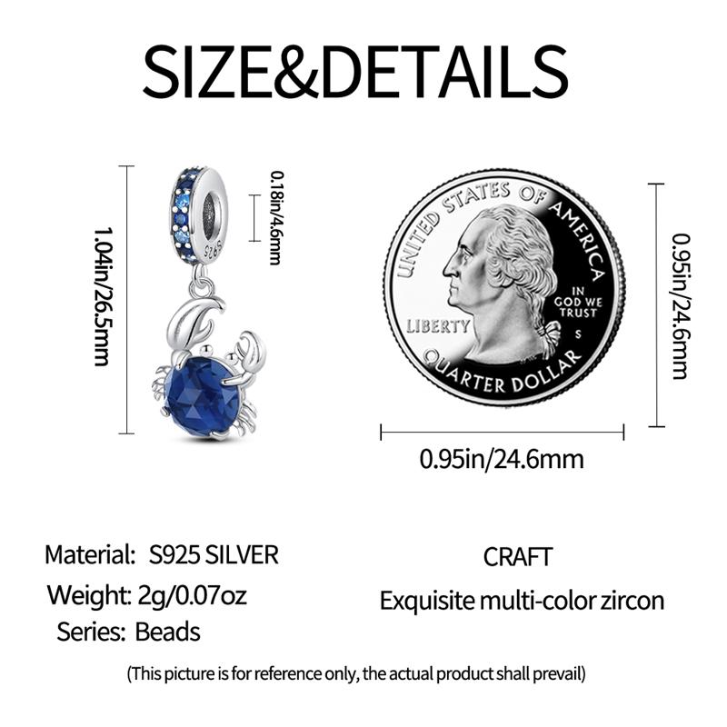 Pendant Charm Bead Copper Ocean Blue Crab Beads Fit Original Bracelet For Jewelry Making Valentine'S Day Gift