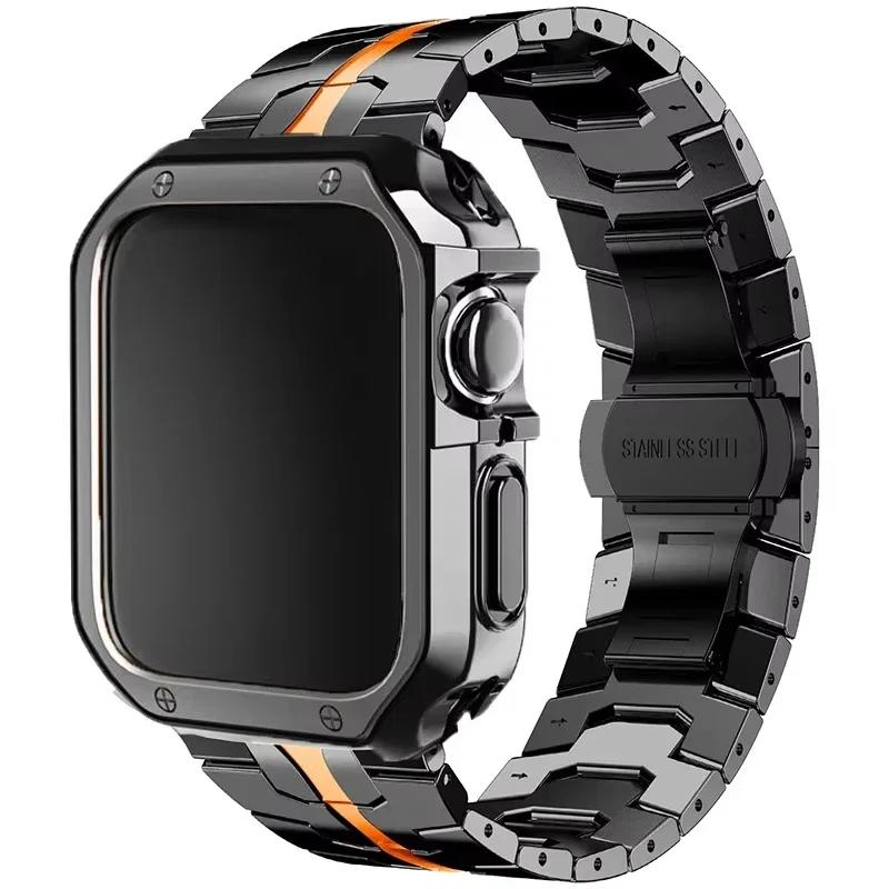 Nerezový řemínek+pouzdro pro Apple Watch Ultra 2 49mm Series 10 46mm Luxusní pánský řemínek pro IWatch 9 8 7 6 5 4 se 45mm 44 Correa
