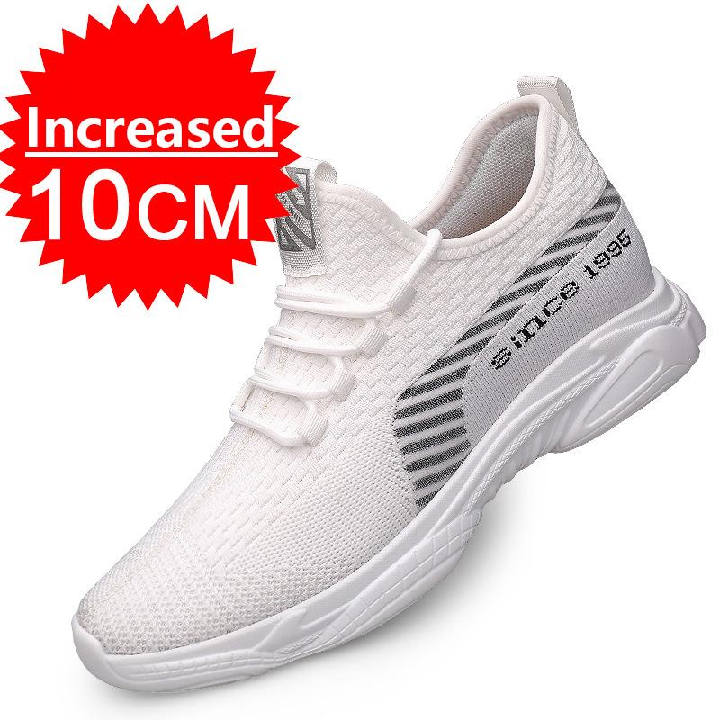 Fashion Men White Sneakers Elevator Shoes Men's Hidden Heels Breathable Heightening Shoes Increase Insole 6CM Sports Casual Height Shoes