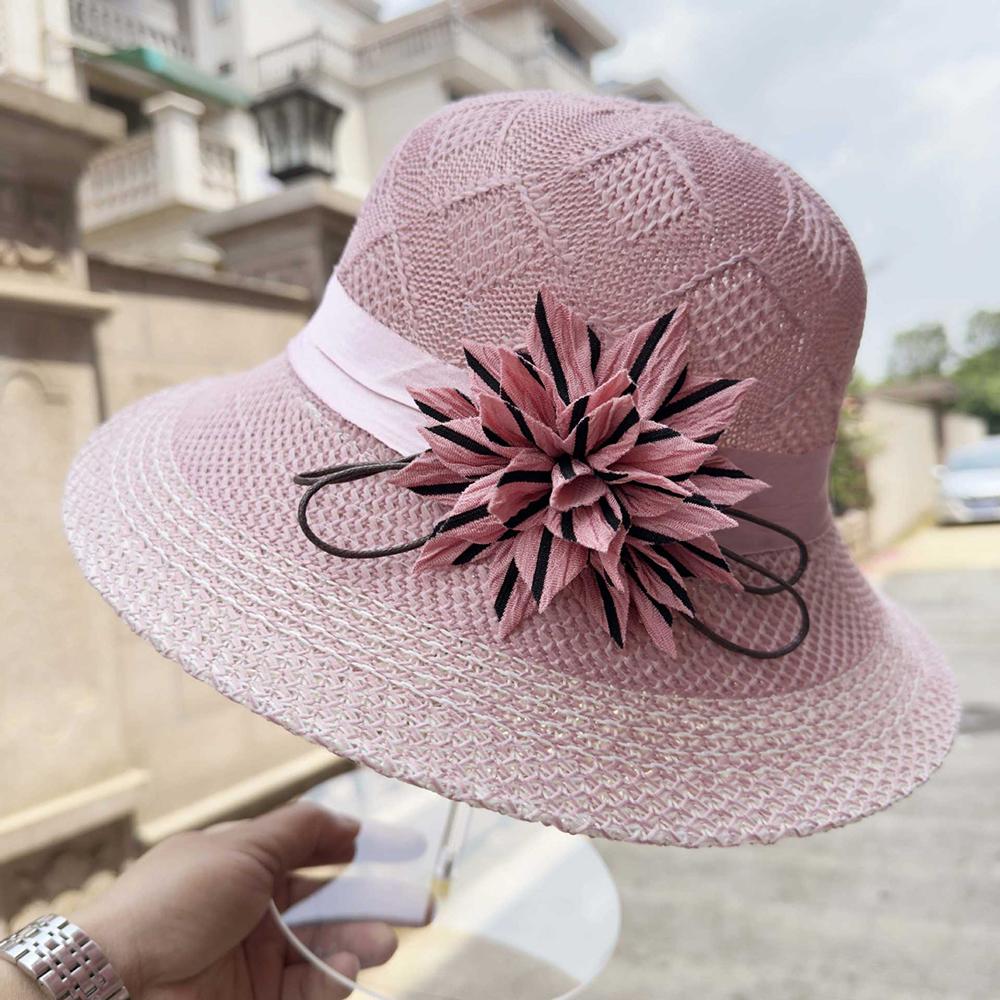 

Summer Stram Sun Hat Wide Brim Foldable Beach Sunscreen Hat Flower Design UV Protection Hat Ladies Travel beach cool hat фіолетовий