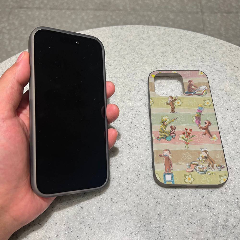 Lovely Cartoon C-Curious Georges Corrugated Stripe Phone Case For iPhone 17 16 15 14 13 12 11 Pro Max Plus Pro Shockproof Cover