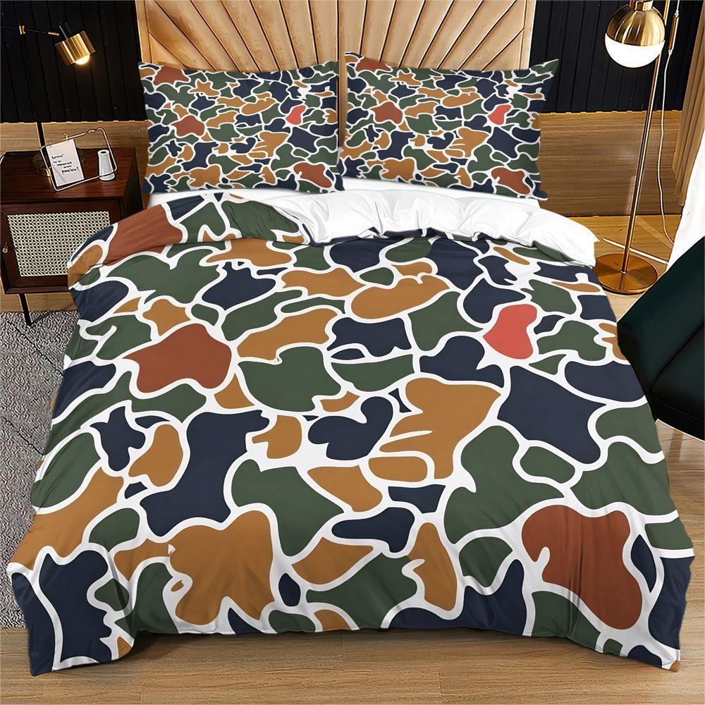 Vintage Camo Print Duvet Cover Set Comforter Cover Bedding Set No Filler Outdoor Style Adult Guest Room Bed Cover