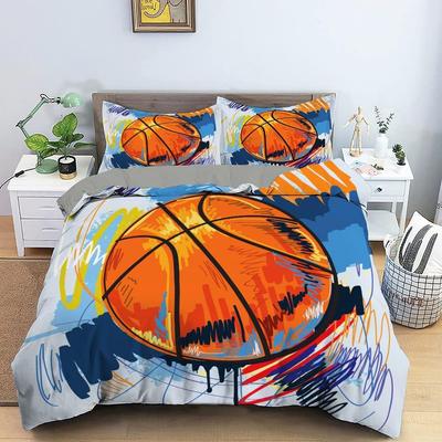 Sport Basketball Bett Dreiteiliges Set Kundenspezifischer 3D Digitaldruck Polyester Angerautes Bettlaken Bettbezug