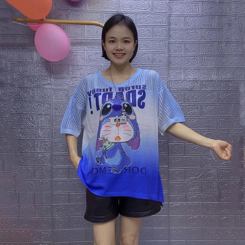 

Женский вязаный комплект из двух предметов с мультяшным принтом в корейском стиле, свободный, с коротким рукавом, летняя повседневная одежда One Size