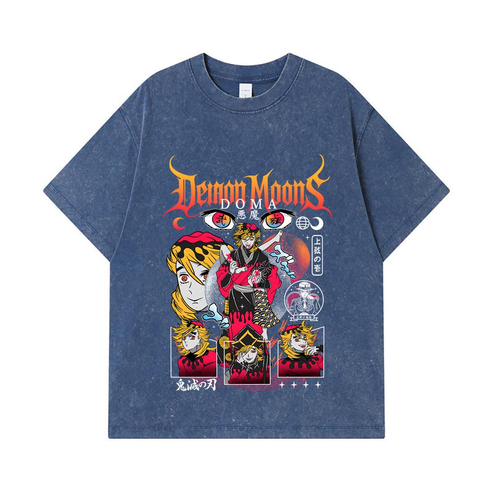 275 GSM Washed T-shirts 100% Cotton Demon Slayer V32 Doma Print Unisex Heavy Cotton T Shirt