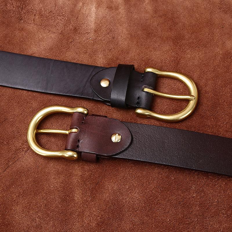 Belt Men's Retro Washed Frosted Distressed First Layer Cowhide Leather Brass Buckle Simple Casual Jeans Belt Men