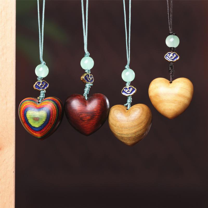 Heart-Shaped Red Sandalwood Wooden Phone Charm Keychain Ornament