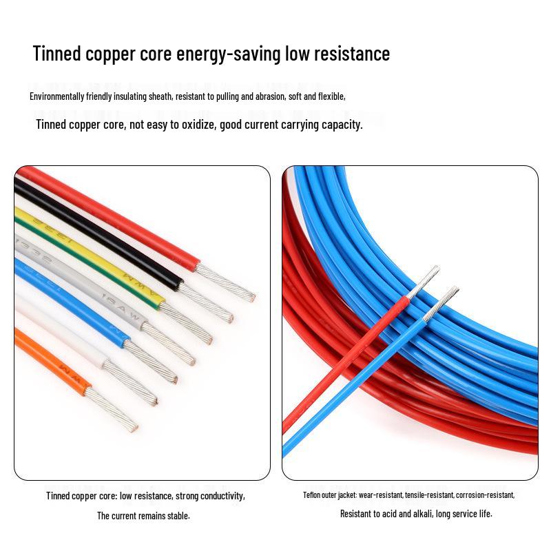 1332 Teflon High-Temperature Wire, 10-30 AWG Tinned Copper, Flame Retardant, Oil/Acid/Alkali Resistant, Electronic Lead/Ground Loop Wire