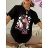 Womens Anime Cat Lover Graphic T Shirt Black Pink Lettering Soft Stretchy Breathable Fabric Short Sleeve Comfortable Fit Playful Design Allseason