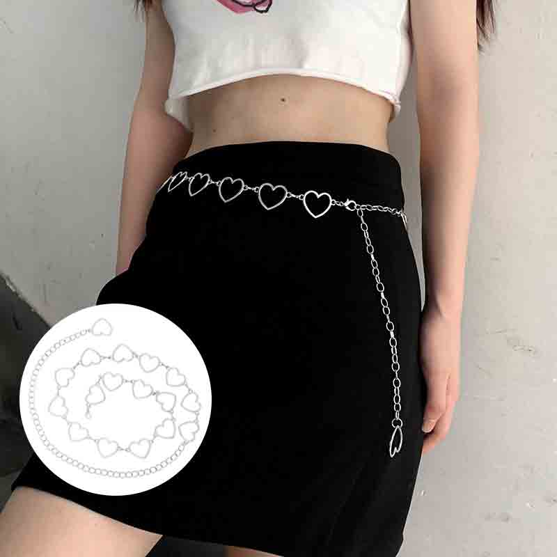 Metal Heart-shaped Waist Chain, Versatile for Hot Girls, Hollowed-out Heart-shaped Chain, Personalized JK Pants Chain