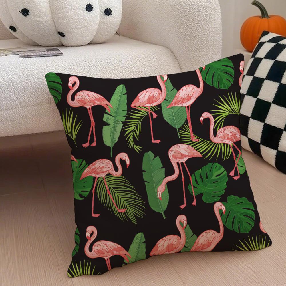 Forest Flamingo Palm Leaves Plant Pattern Art Cushion Cover Throw Pillow Cover Hidden Button Durable Polyester Chair Cushion