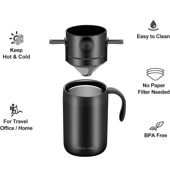 Yousheng Foldable Portable Coffee Filter Coffee Maker Stainless Steel Drip Coffee Tea Holder Reusable Paperless Pour Over Coffee Dripper for Travel