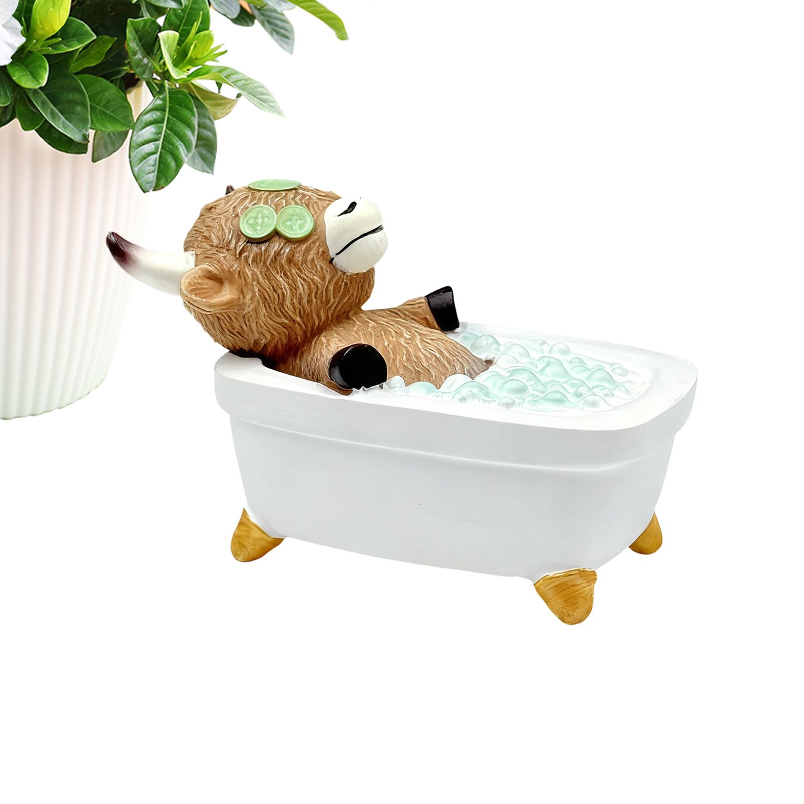 Highland Cow Statue Ornament Resin Bath Highland Cow Decoration Funny Shower Mini Cow Figurines Farmhouse Garden Gift Decor China Mainland