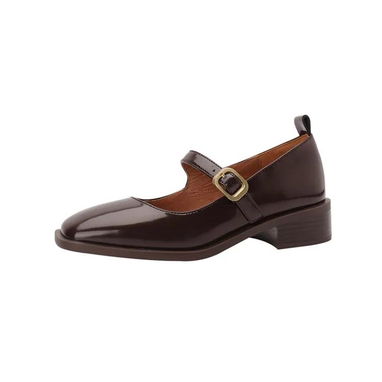 

Fashion Spring/Autumn Women Shoes Square Toe Chunky Heel Shoes Patent Leather Mary Janes Low Heel Solid Pumps Women Concise Black Shoes 40 кофейный