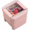 Iwasaki Kogyo Lunch with Integrated Lid and Gasket for Easy and PI Easy-Care Box, Square, Two-Tier, 680ml, Pink, Cleaning, Antibacterial,