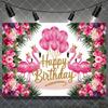 Hawaiian Tropical Summer Beach Background with Flamencos, Flowers, Aloha, Luau, Surfboard, for Parties, Photographic Studio Decoration