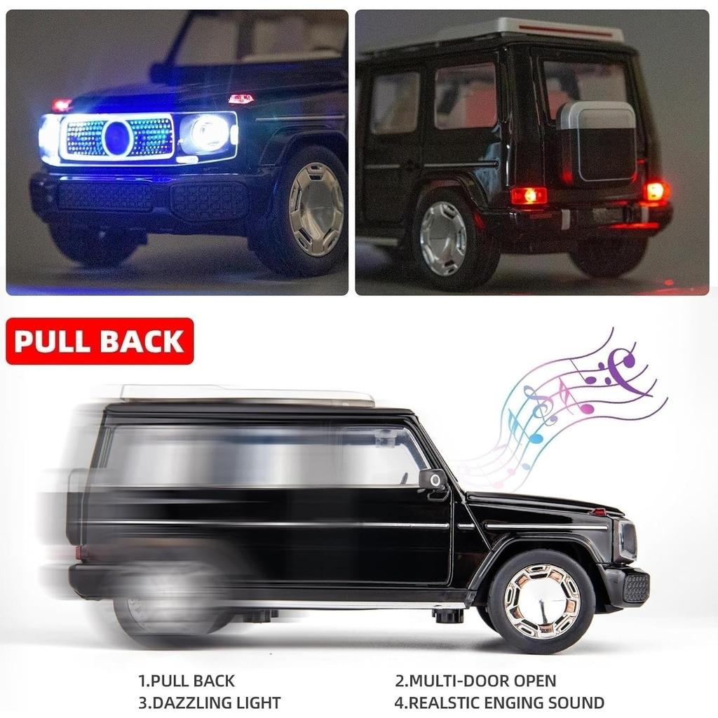 1/24 Scale Benz EQG SUV Model Car Electric Vehicle, Zinc Alloy Pull Back Toy Car with Sound and Light for Kids Boy Girl Gift
