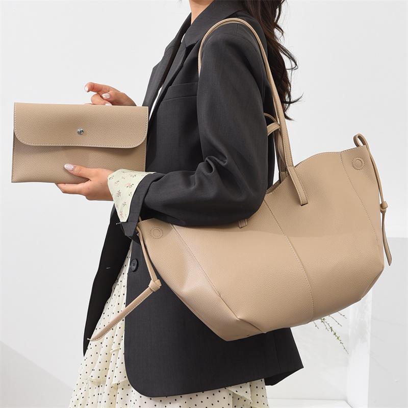 Fashi 2-in-1 Leder-Tragetaschen-Set für Damen, Große Schultertasche mit Litschi-Muster und passender Tasche für Arbeit, Einkaufen & Reisen