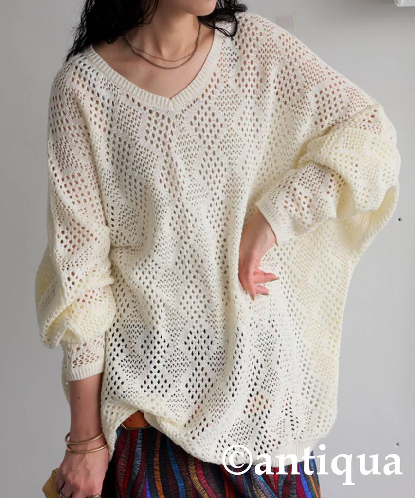 Antiqua Openwork Dolman Knit One Size White Women's Top, PN-00552, 03,