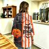 Women's Fashionable Three-Quarter-Sleeve Halloween-Printed Hooded Pullover