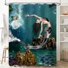Underwater World Shower Curtain Mermaid Bath Mat Decor with Fishes Coral Design for Kids Bathroom Accessories Blue Green Color W