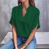 VEZFAA Blusas y camisas de manga corta con cuello en V para mujer, estilo casual, verano, primavera, color sólido